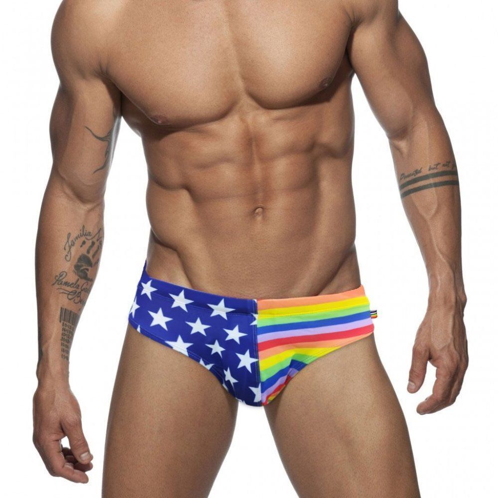 Men's classic speedo pride rainbow flag swim briefs swimsuit plus size S